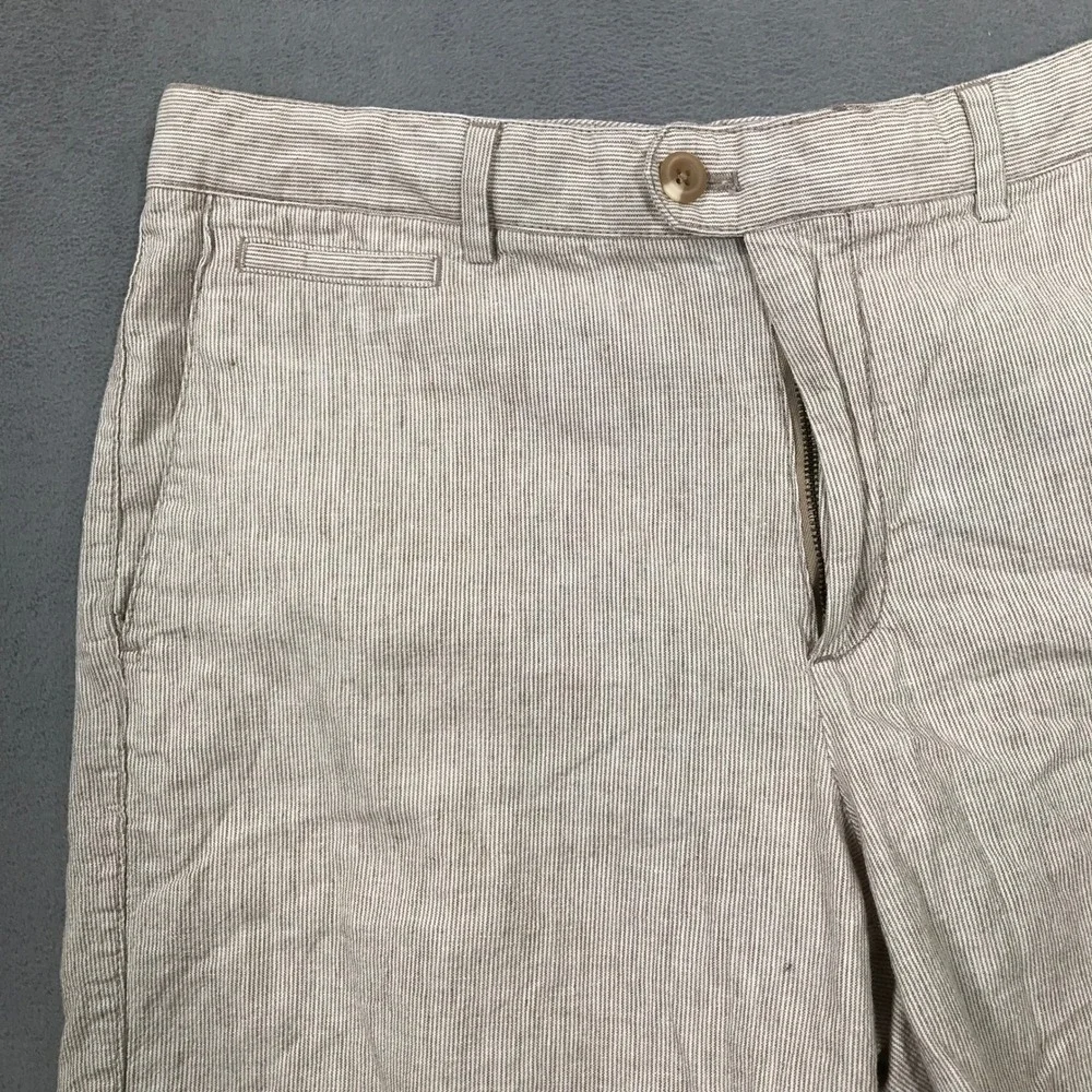 Banana Republic Mens Linen Blend Striped Shorts Tan White 34 859129-01
